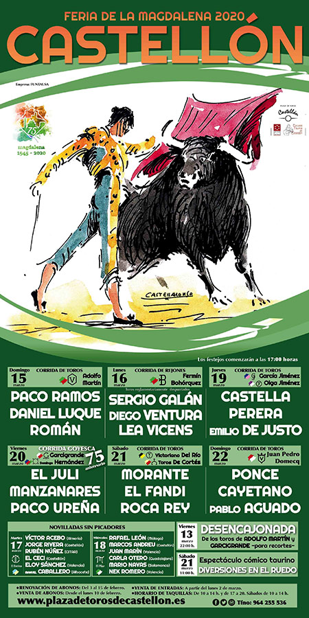 Cartel de toros Castellón 2020
