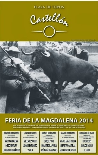 Poster PRESENTACION TOROS CASTELLON 2014 FERIA DE LA MAGDALENA